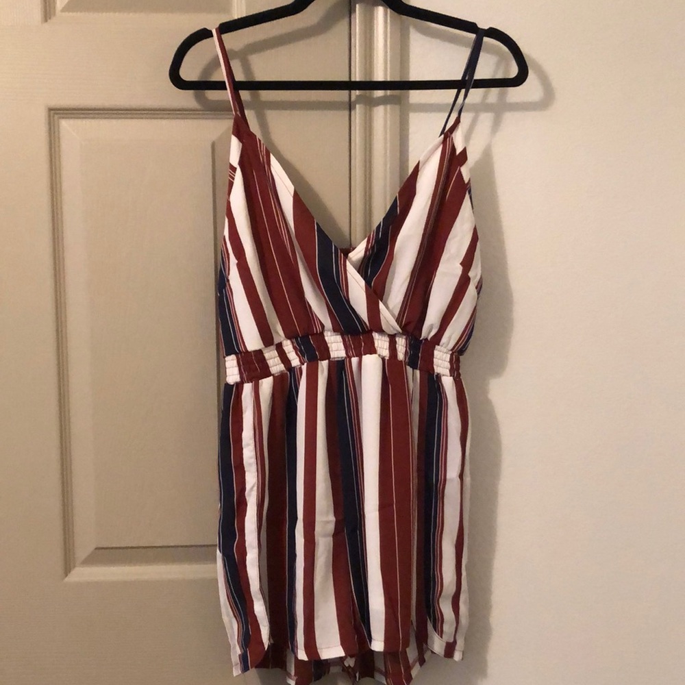 Brown, White, and Blue Striped Romper